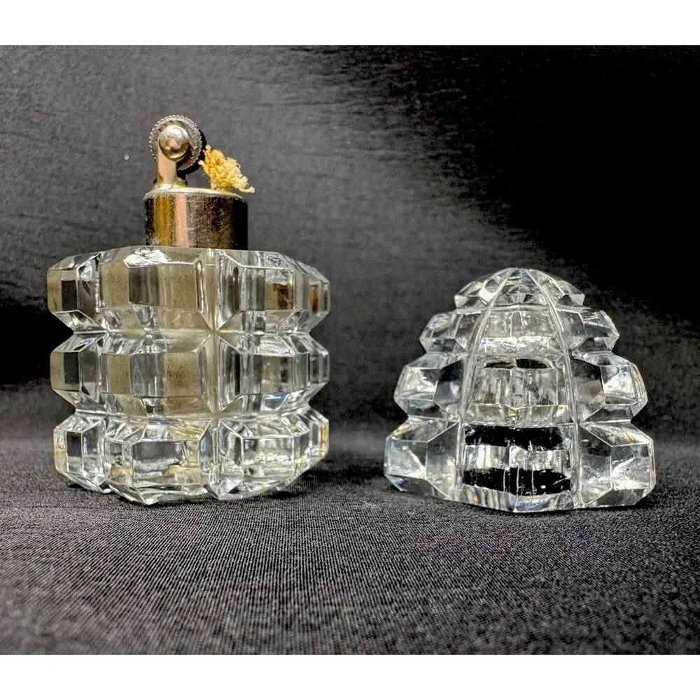 Vintage Mini Cut Crystal Table Desk Lighter Ronson Strikalite Insert 2.5” SPARKS